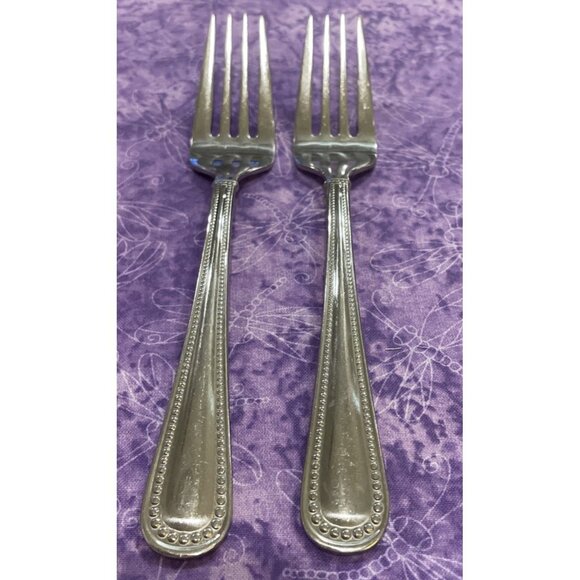 Reed & Barton Kendall Stainless Salad Forks 2 Piece Set Beaded Outline Flatware